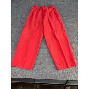 Vintage Dudley Woman Red 100% Linen Wide Leg Pants Elastic Waist Drawstring  1X